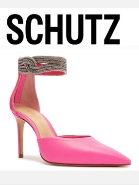 SCHUTZ Hot Pink LINARA Pump With Crystal Ankle Straps Sz 9 NIB